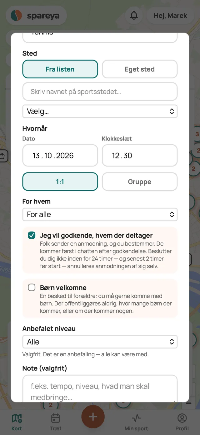 Du opretter et træf