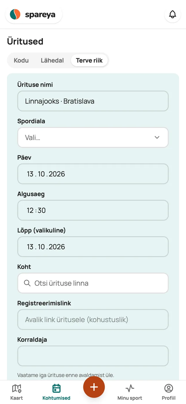 Kuidas üritust lisada