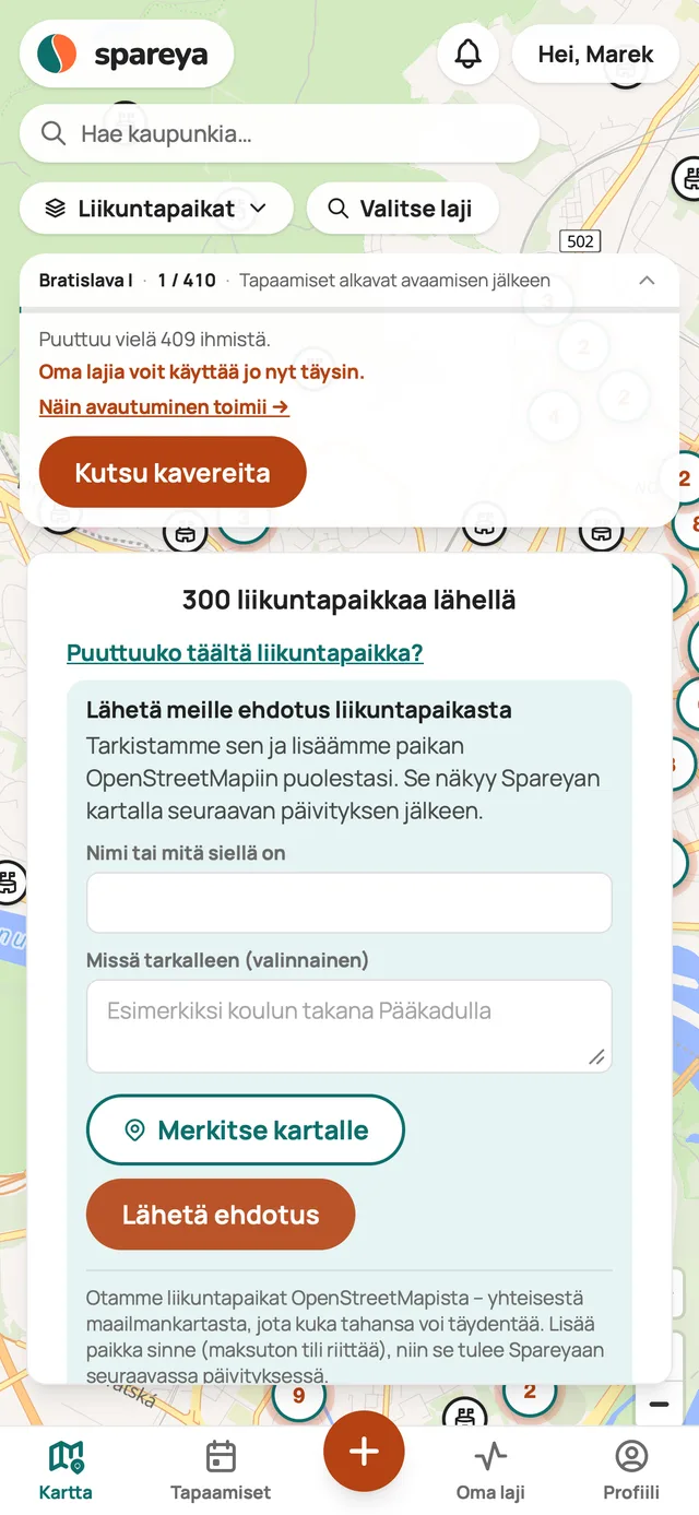 Puuttuuko täältä liikuntapaikka?