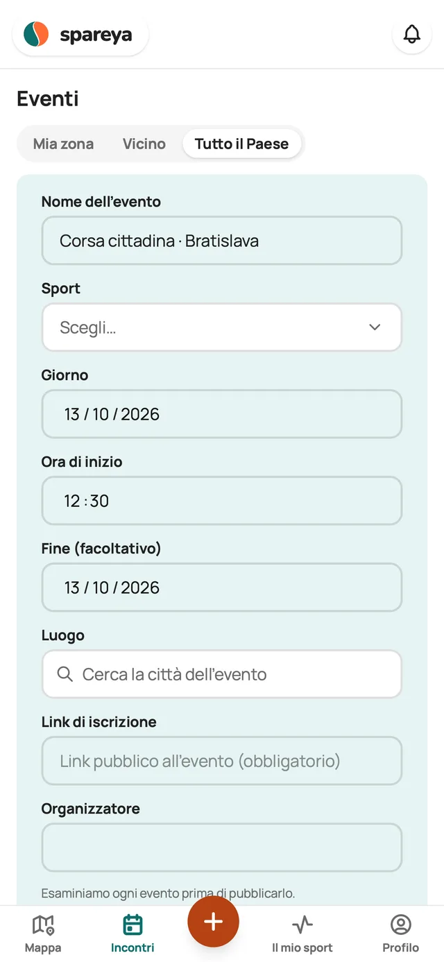 Come aggiungi un evento