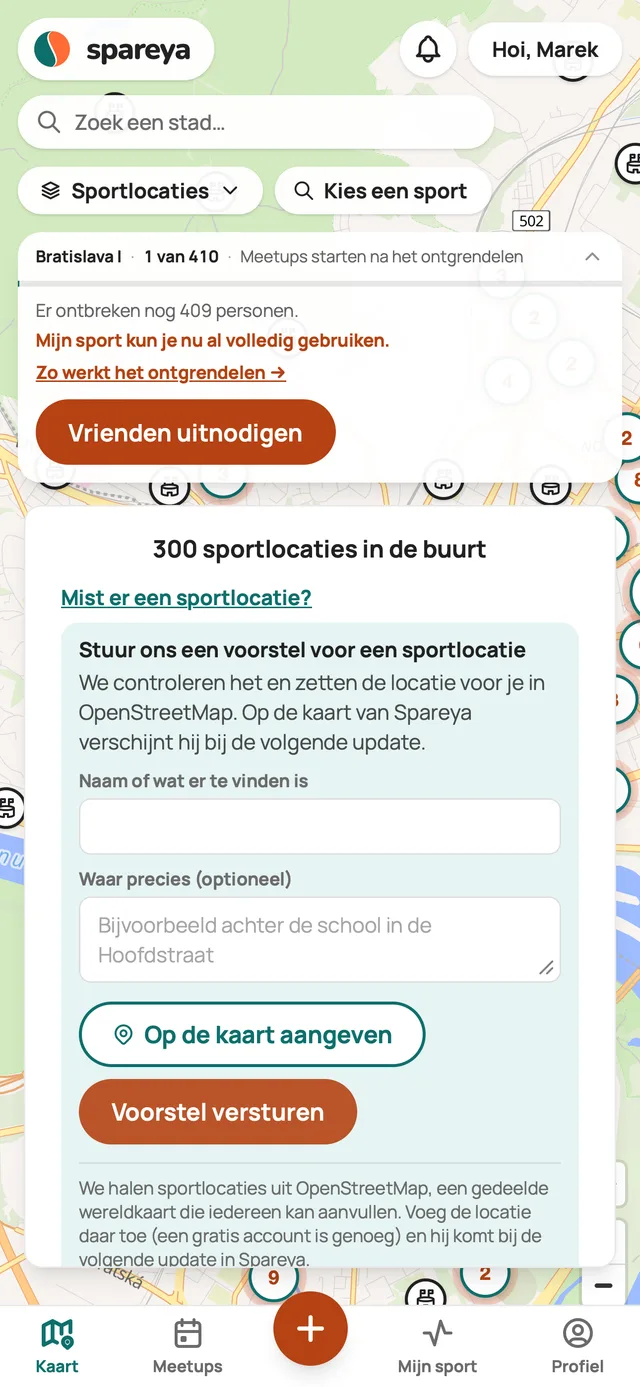 Mist er een sportlocatie?